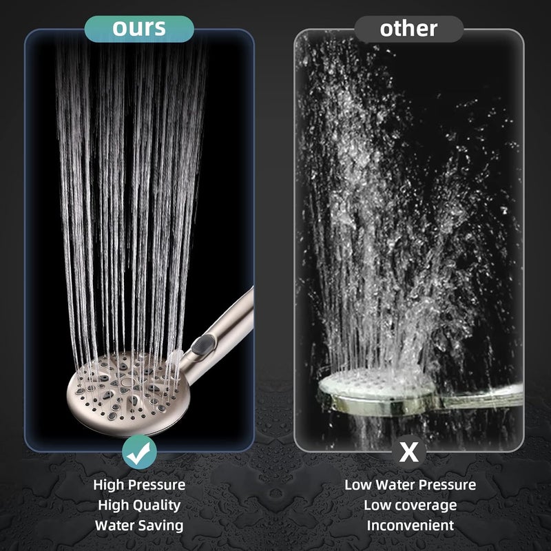 Cobbe High Pressure Shower Head with Built-in Pause Button, 9-Function Detachable Showerhead with Handheld Brass Swivel Bracket & Stainless Steel Hose, Water Saving 1-Click Stop, Brushed Nickel - Image 4